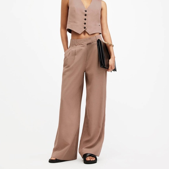 All Saints Deri Lyn Linen Blend Pants Doe Brown Size 0 - Picture 1 of 7